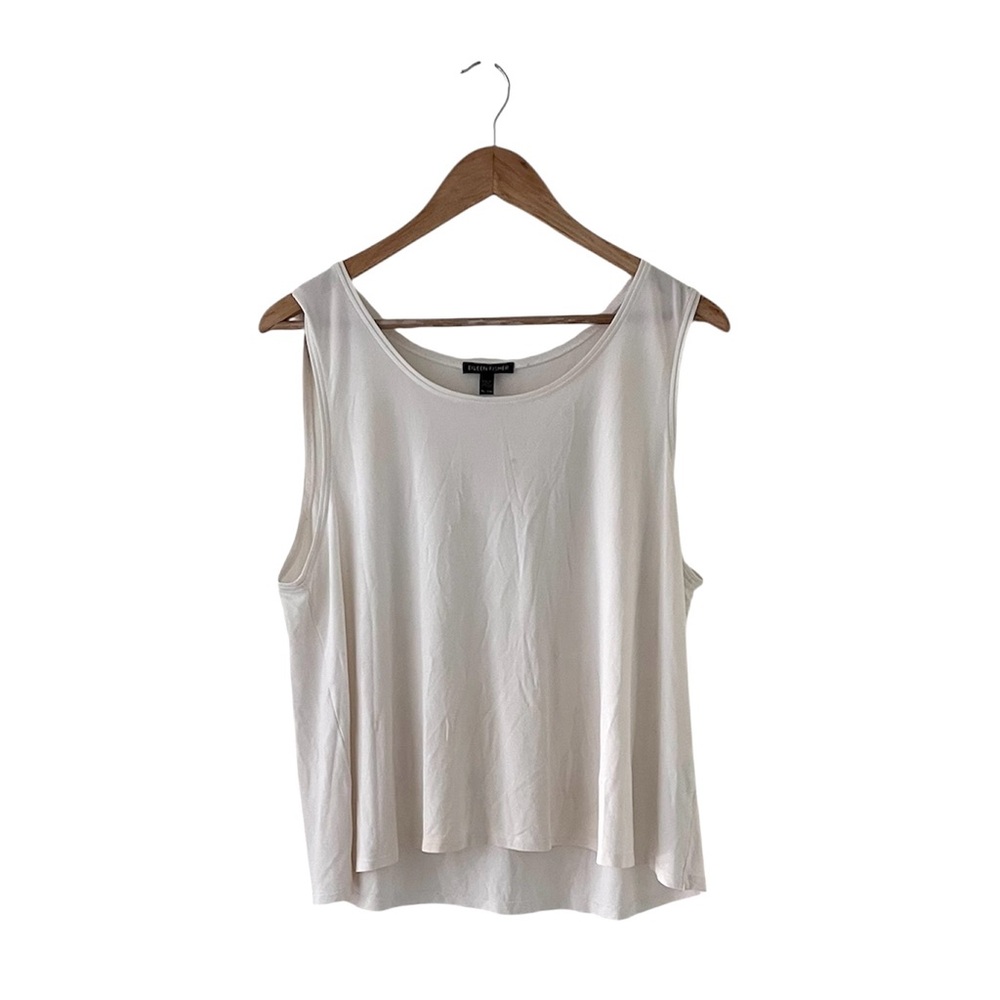 Eileen Fisher White Silk Jersey Scoop Neck Tank Top XL